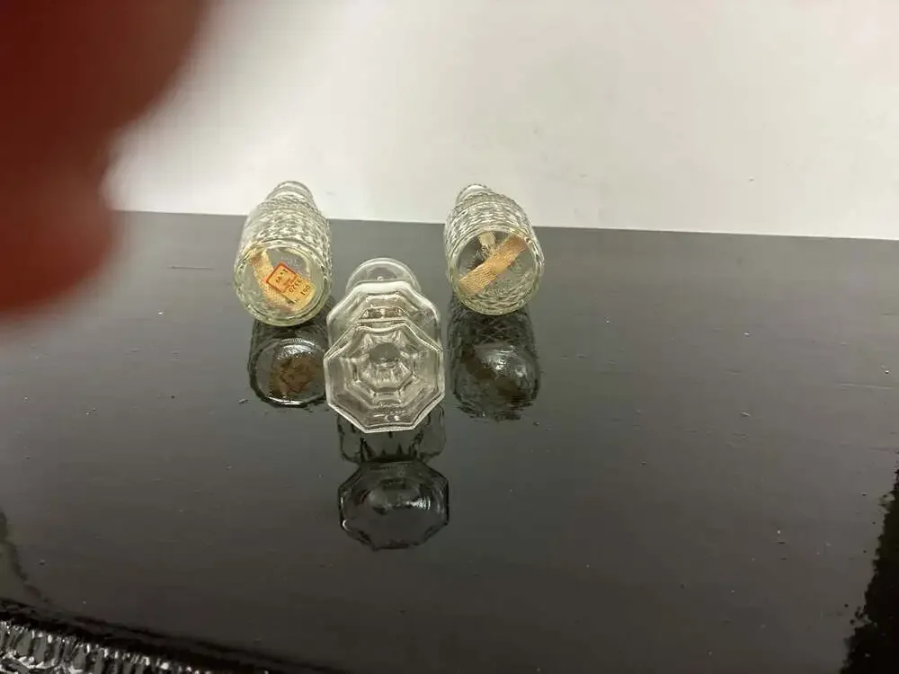 Lot of 3 Vintage Miniature Clear Pressed Glass Oil Lamps with Hurricane Chimneys